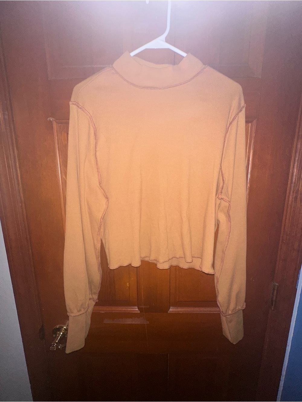 Forever 21 Mustard Cropped Mock Neck Long Sleeve Top